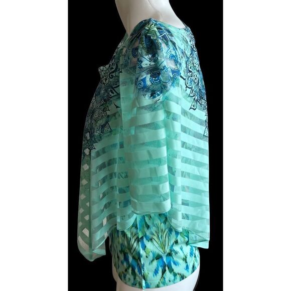 World Unity Top Set / 2 Piece / Mint Green Blue Tank with Cape Poncho / XS - Picture 6 of 8